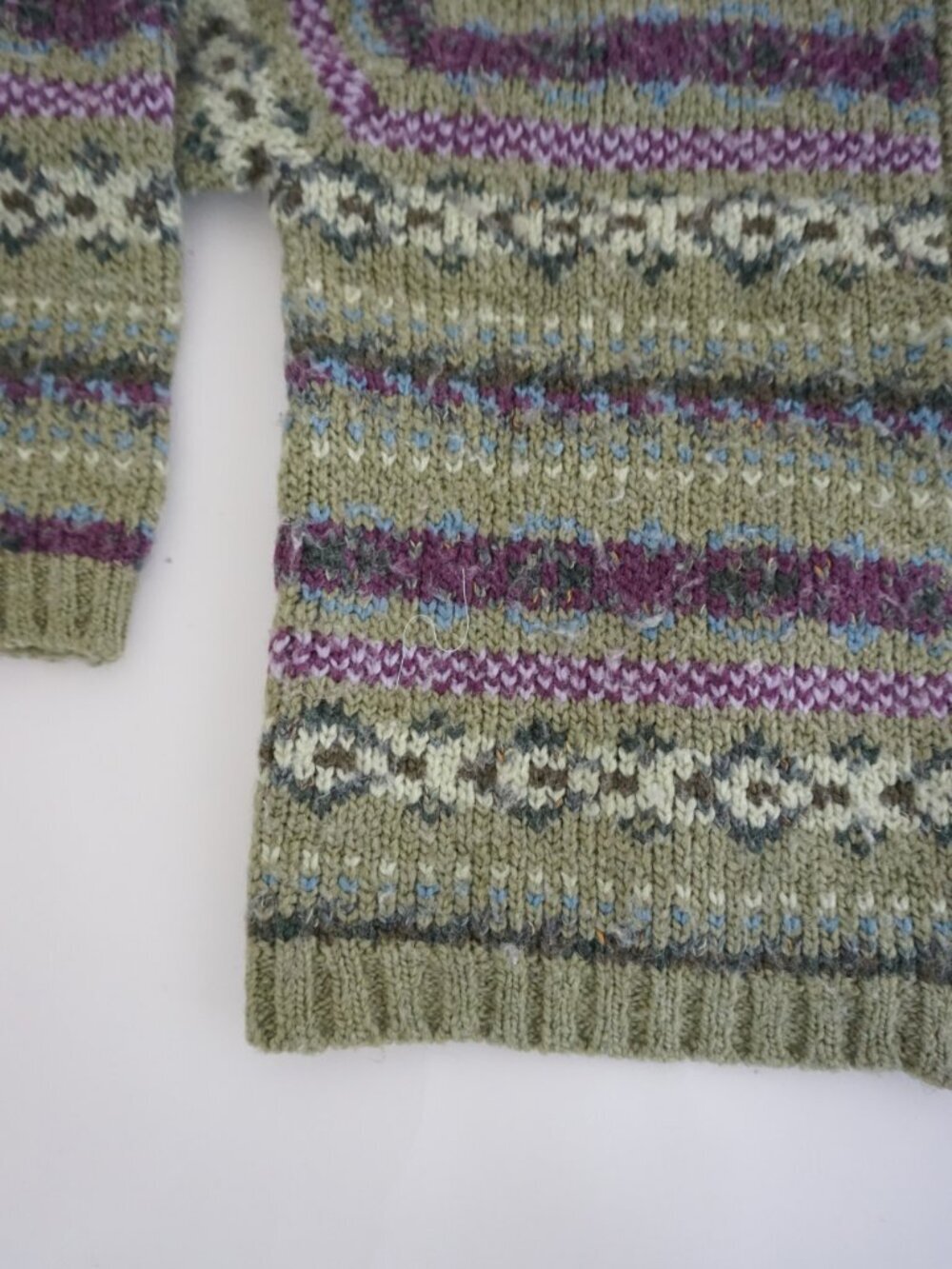 Vintage Studio Works Green Fair Isle Knit Zip Cardigan Nordic Pattern Petite PM - Picture 7 of 10